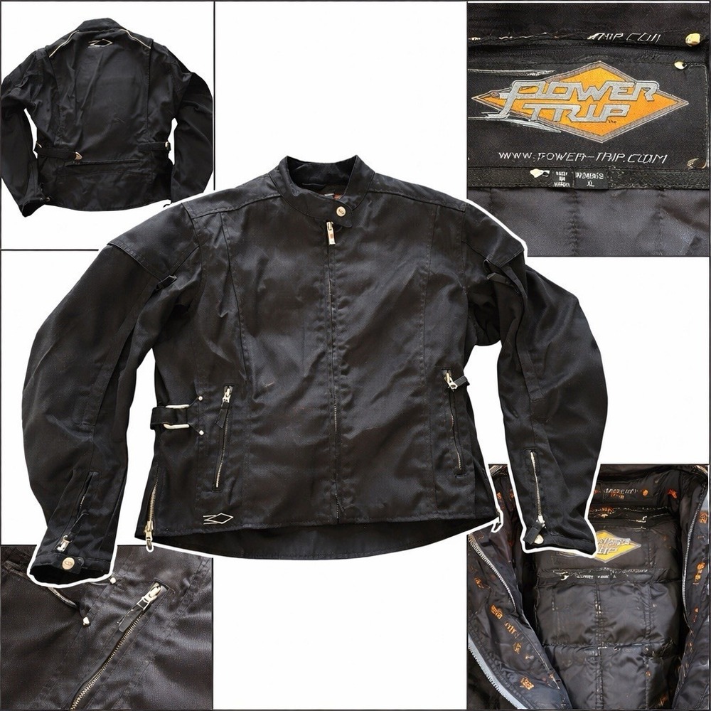 Power Trip Womens Moto biker Jacket Armored Padded Black Sz XL Removable Liner